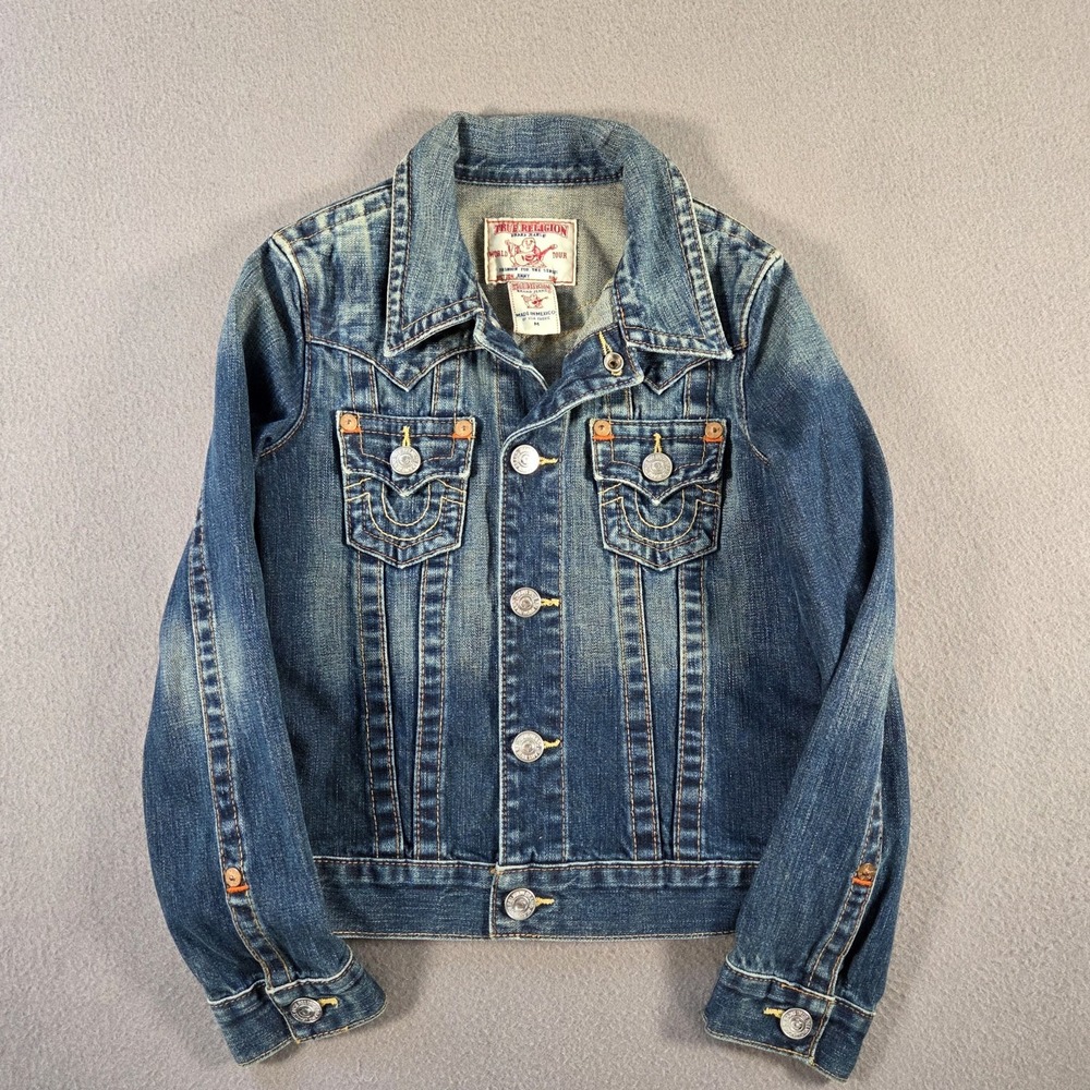True Religion Jacket Womens Medium Jimmy Denim Trucker Embroidered Medium Wash